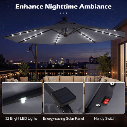 10 FT Solar LED Offset Cantilever Patio Umbrella, Gray Outdoor Umbrellas at Gallery Canada
