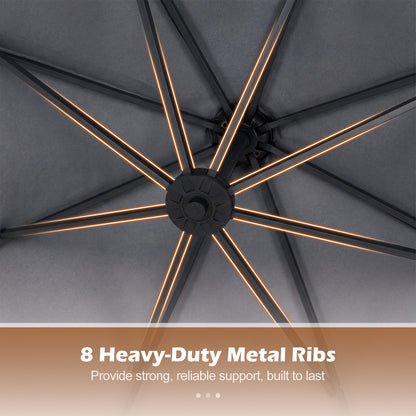 10 FT Solar LED Offset Cantilever Patio Umbrella, Gray Outdoor Umbrellas at Gallery Canada