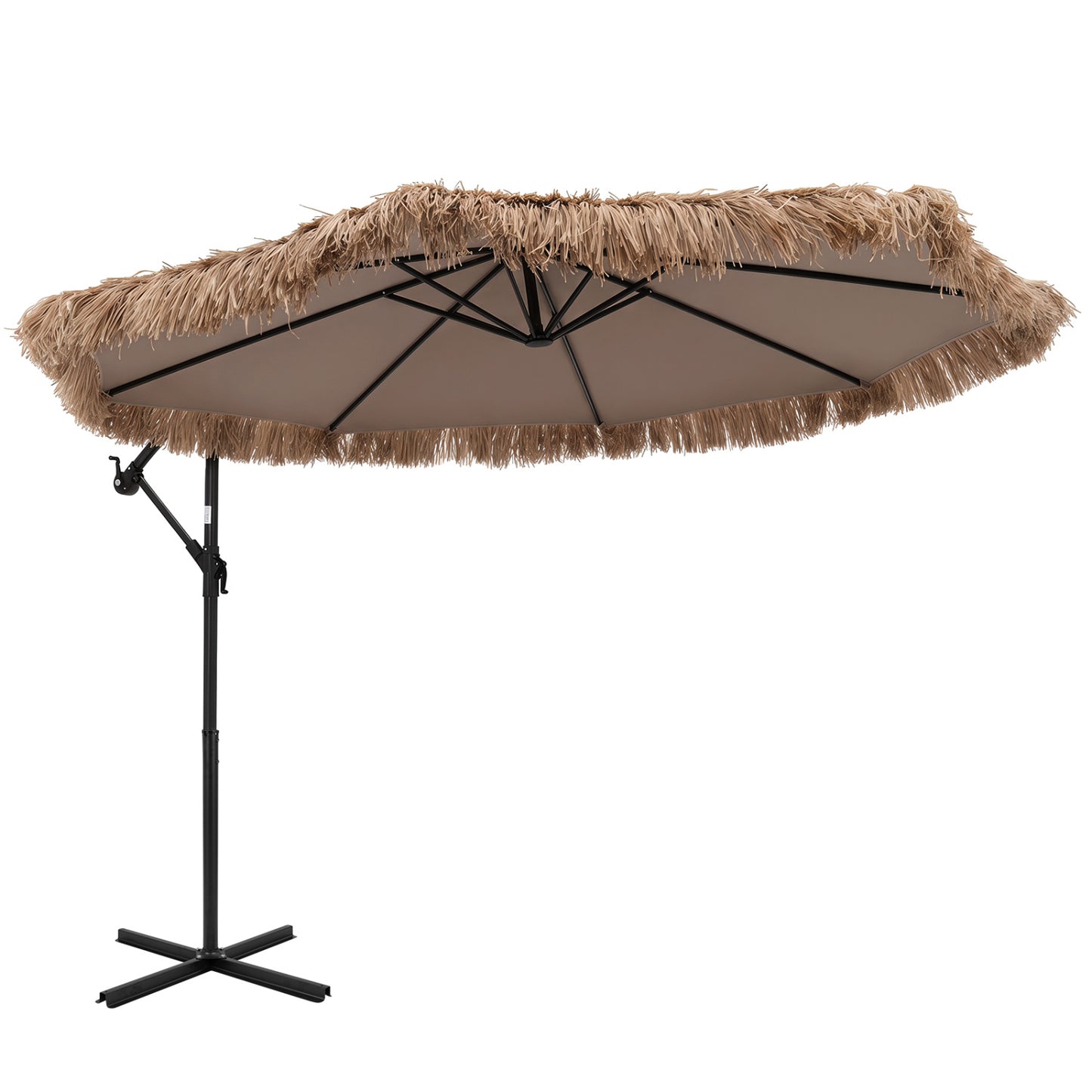 10 FT Solar Thatched Cantilever Umbrella, 12 Modes, Brown Outdoor Umbrellas Brown at Gallery Canada