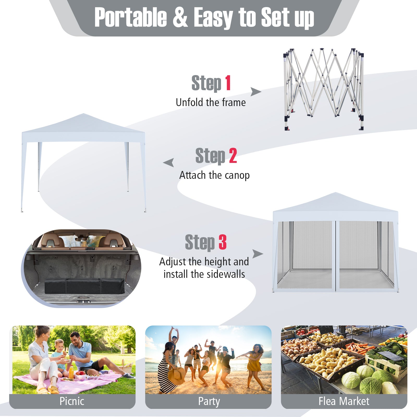 10 FT x 10 FT Pop-Up Canopy Tent, Easy Setup, White Canopies at Gallery Canada