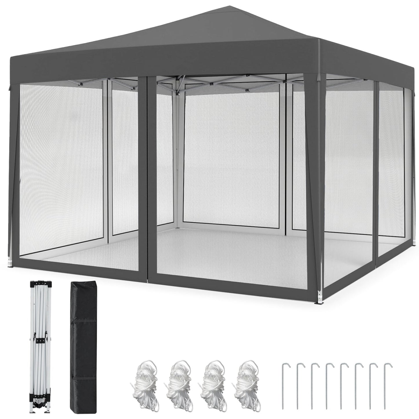 10 Ft x 10 Ft Pop-Up Canopy Tent with Mesh, Gray