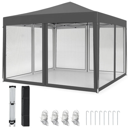 10 Ft x 10 Ft Pop-Up Canopy Tent with Mesh, Gray
