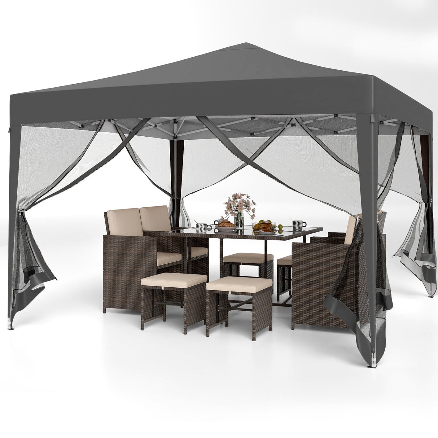 10 Ft x 10 Ft Pop-Up Canopy Tent with Mesh, Gray