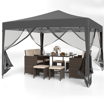 10 Ft x 10 Ft Pop-Up Canopy Tent with Mesh, Gray