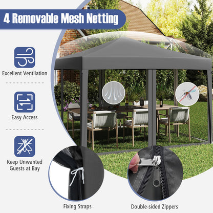 10 Ft x 10 Ft Pop-Up Canopy Tent with Mesh, Gray