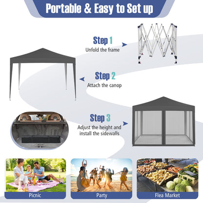 10 Ft x 10 Ft Pop-Up Canopy Tent with Mesh, Gray