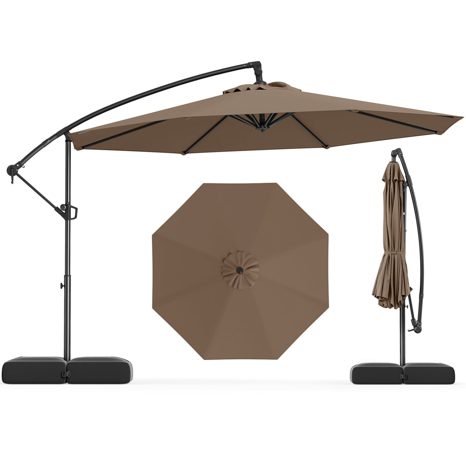 10 Feet Offset Hanging Patio Umbrella With Tilt, Taupe Outdoor Umbrellas at Gallery Canada