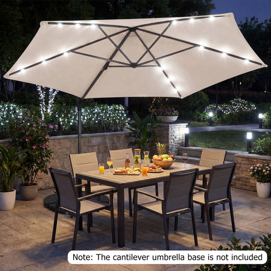 10 Feet Patio Cantilever Umbrella, Solar LED Lights, Beige Outdoor Umbrellas Beige at Gallery Canada