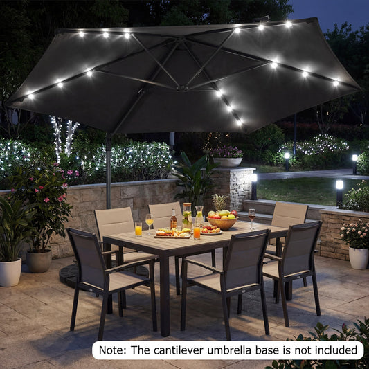 10 Feet Patio Cantilever Umbrella, Solar LED Lights, Gray Outdoor Umbrellas Gray at Gallery Canada