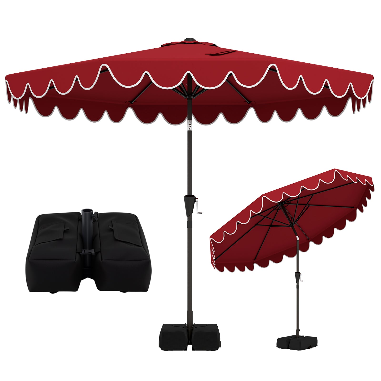 10 Feet Patio Umbrella, Weighted Base, Sandbags, Burgundy Outdoor Umbrellas Burgundy at Gallery Canada