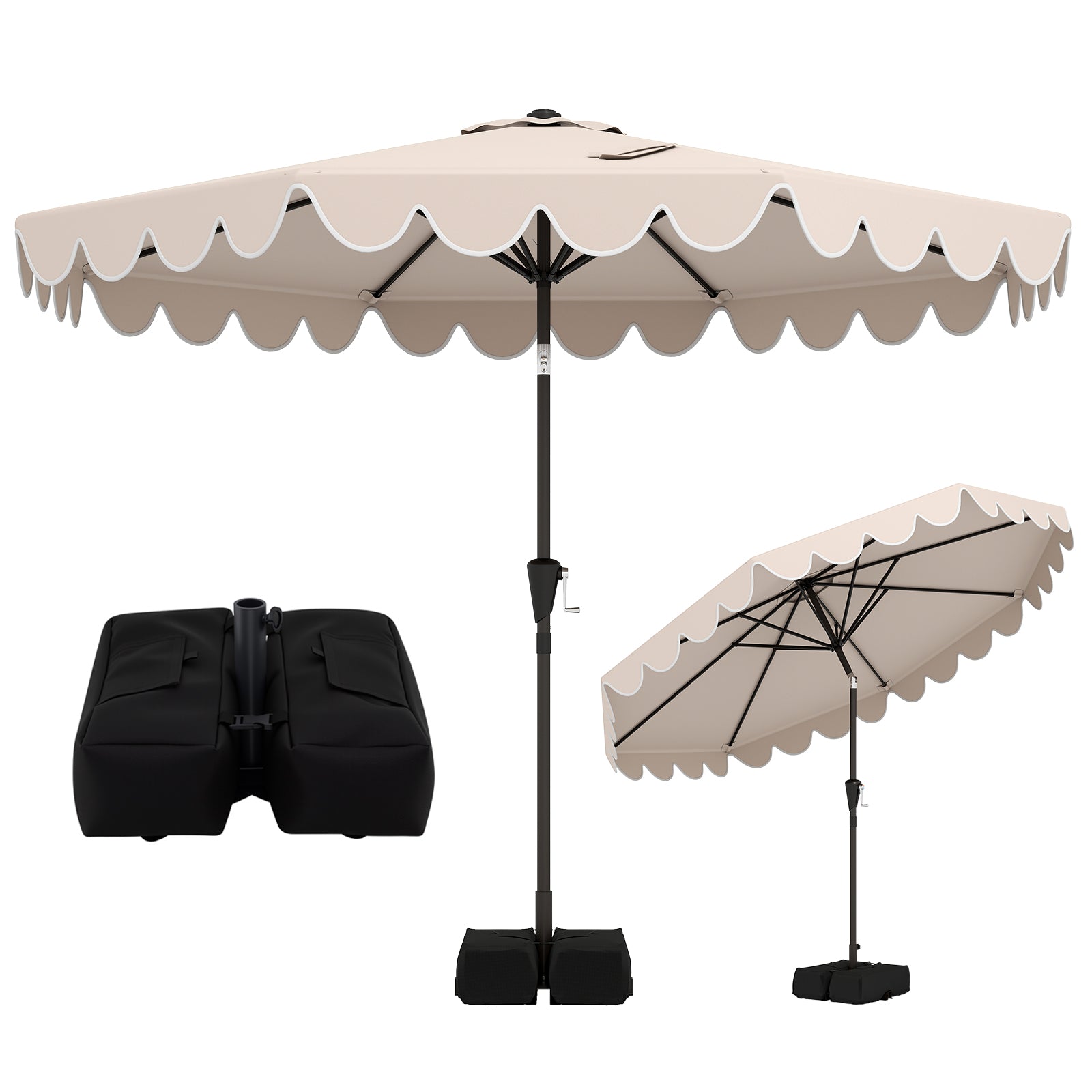 10 Feet Patio Umbrella, Weighted Base, Sandbags, Beige Outdoor Umbrellas Beige at Gallery Canada