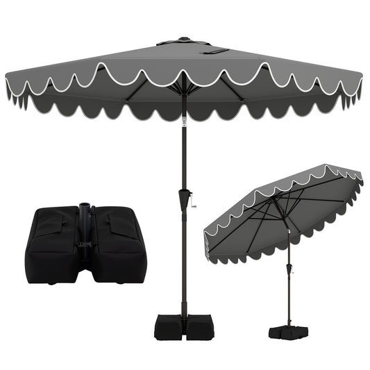 10 Feet Patio Umbrella, Weighted Base With Sandbags, Gray Outdoor Umbrellas Gray at Gallery Canada