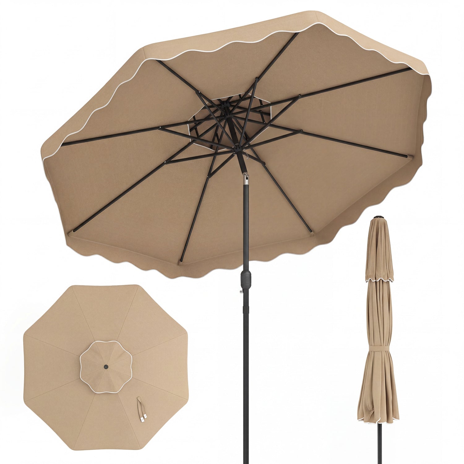 10 Feet Patio Umbrella, Push Button Tilt, Crank, Coffee Outdoor Umbrellas Coffee at Gallery Canada