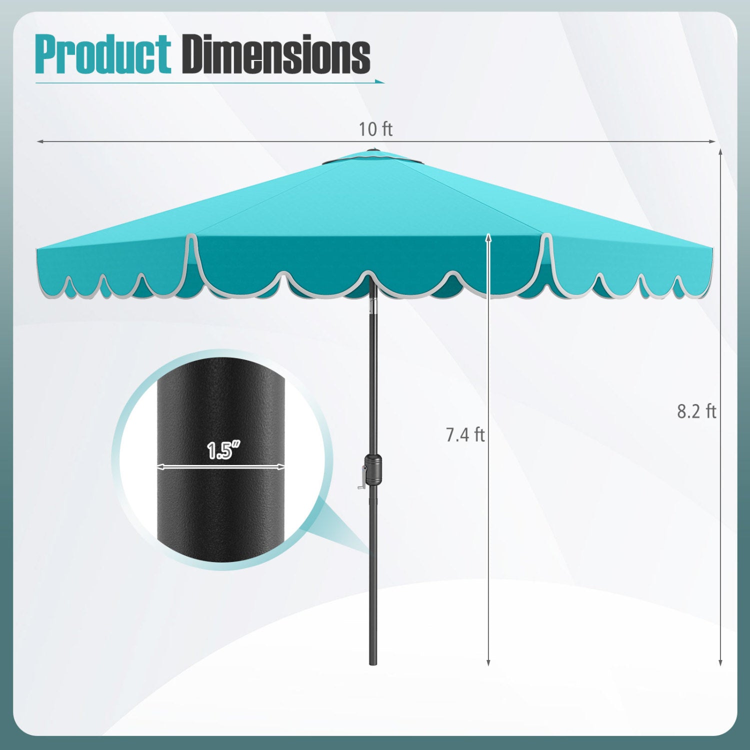 10 Feet Patio Umbrella, Crank Tilt Adjustment, Turquoise Outdoor Umbrellas at Gallery Canada