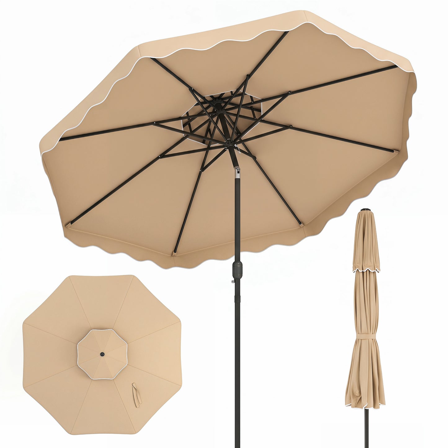 10 Feet Patio Umbrella, Push Button Tilt, Crank, Beige Outdoor Umbrellas at Gallery Canada