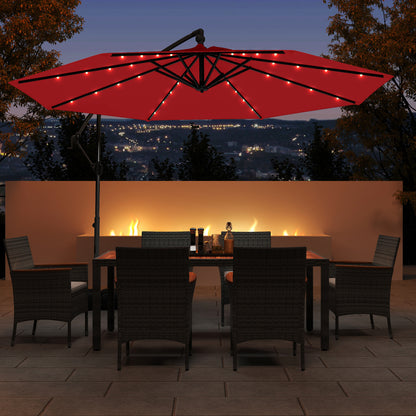 10 Feet Solar Offset Hanging Umbrella, 32 LED Lights, Wine Outdoor Umbrellas at Gallery Canada