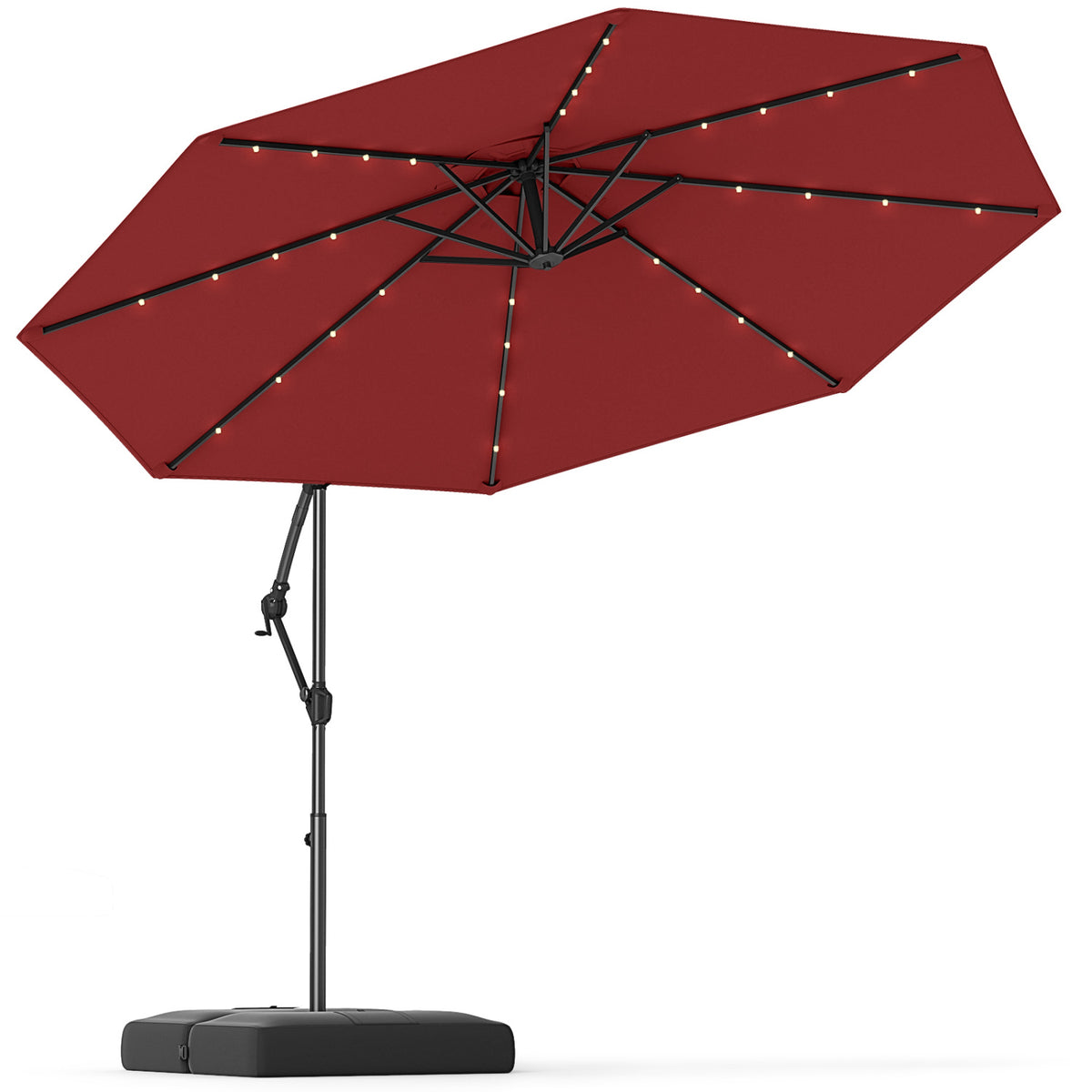 10 Feet Solar Offset Hanging Umbrella, 32 LED Lights, Wine Outdoor Umbrellas at Gallery Canada