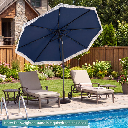 10 Feet Solar Patio Umbrella, 24 LED Lights, Navy