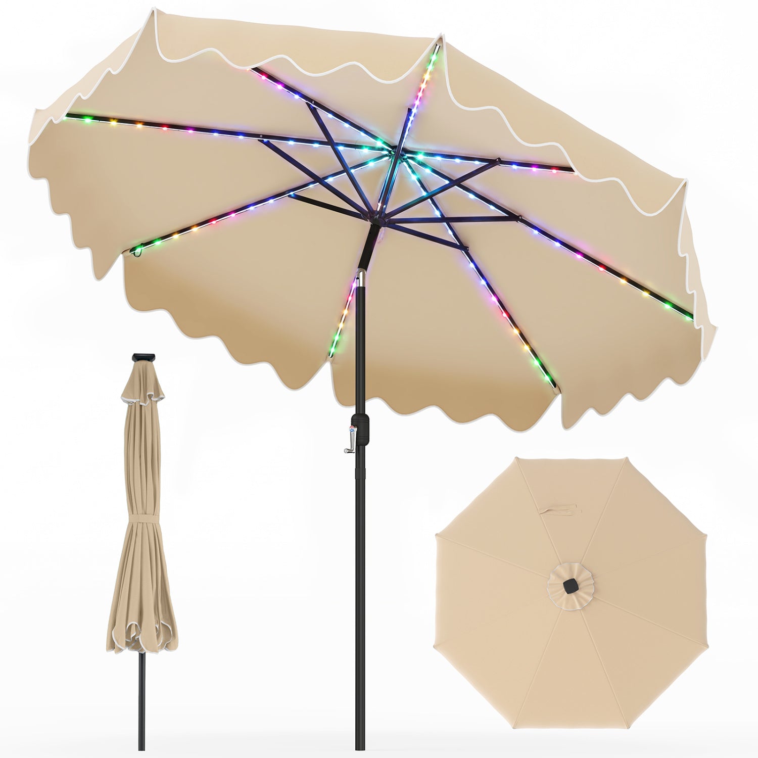10 Feet Solar Patio Umbrella with Color-Changing LED Lights, Beige Outdoor Umbrellas at Gallery Canada