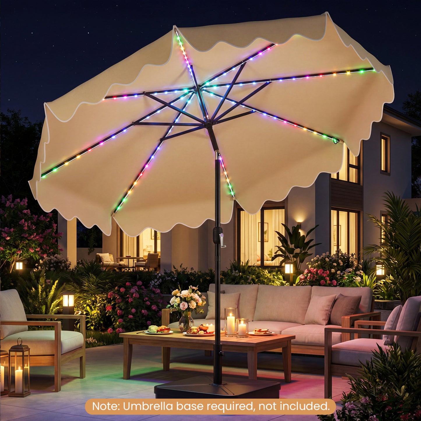 10 Feet Solar Patio Umbrella with Color-Changing LED Lights, Beige Outdoor Umbrellas at Gallery Canada