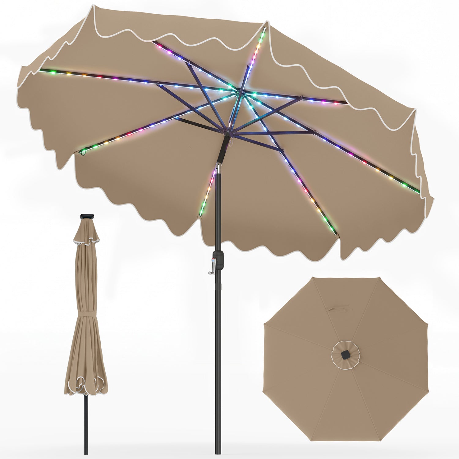 10 Feet Solar Patio Umbrella with Color-Changing LED Lights, Brown Outdoor Umbrellas at Gallery Canada