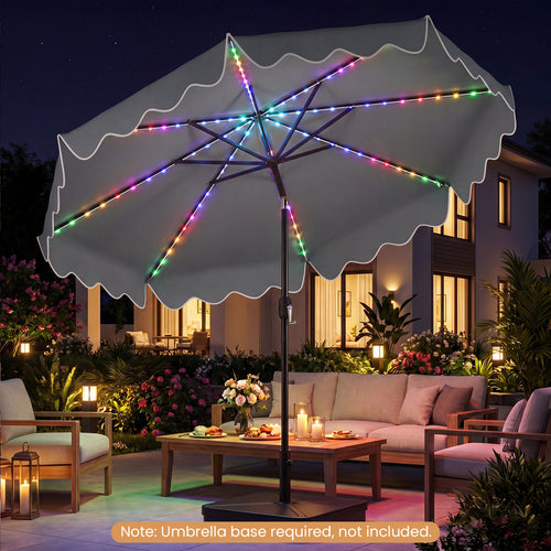 10 Feet Solar Patio Umbrella with Color-Changing LED Lights, Gray