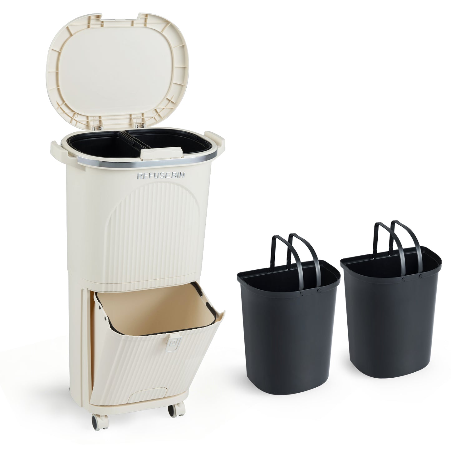 10 Gallon Kitchen Trash Can, Double Layer, Lid, 2 Removable Buckets, Beige Kitchen Trash Cans at Gallery Canada
