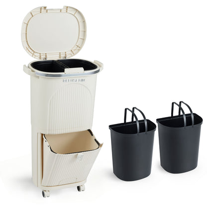10 Gallon Kitchen Trash Can, Double Layer, Lid, 2 Removable Buckets, Beige Kitchen Trash Cans at Gallery Canada