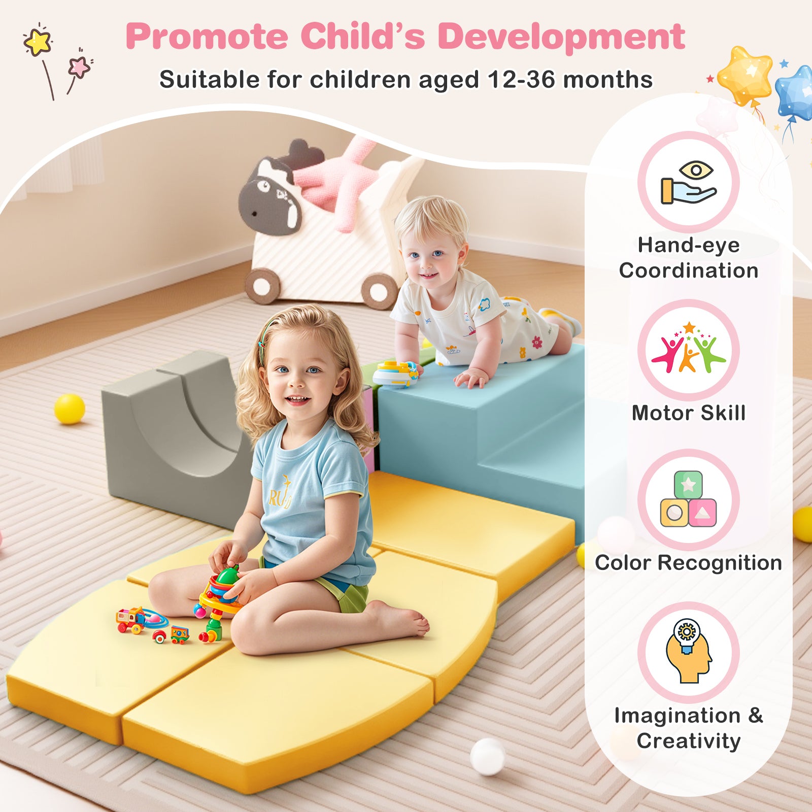 10-Piece Foam Climbing Toys, Soft Building Blocks, Yellow Climbers & Slides at Gallery Canada