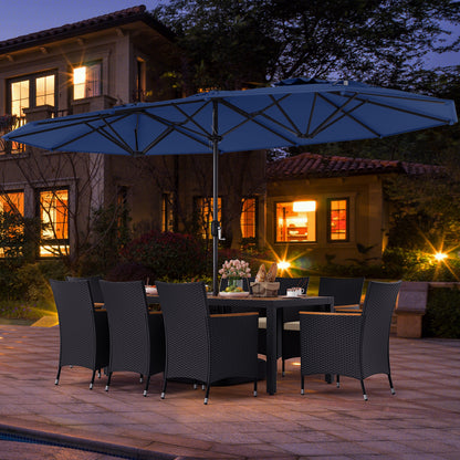 10 Piece Outdoor Dining Set With 15 Ft Twin Umbrella, Navy Patio Dining Sets at Gallery Canada
