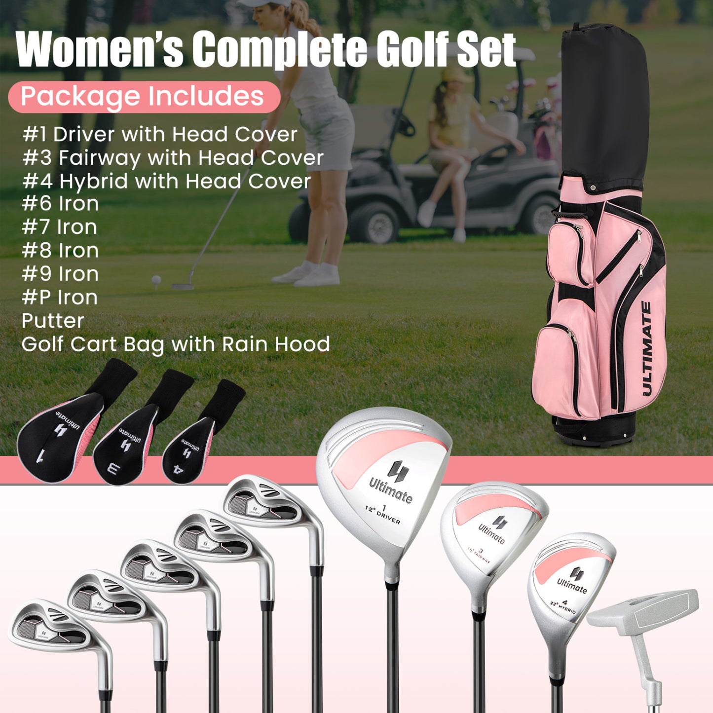Women's Complete Golf Club Set, 10 Pieces, Alloy Driver, Pink Golf at Gallery Canada