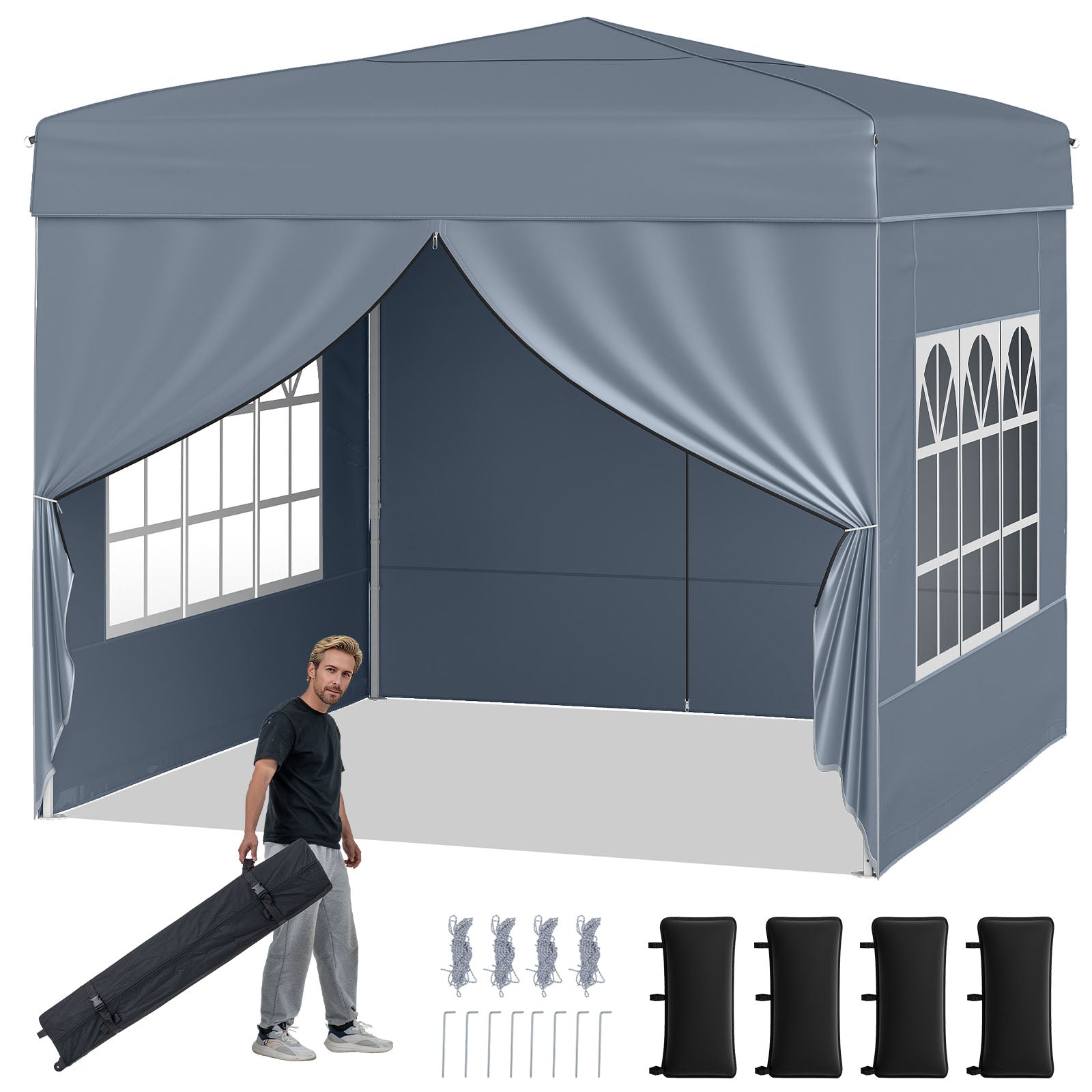 10 X 10 FT Pop Up Canopy Tent, Outdoor Patio Shelter, Gray Canopies at Gallery Canada