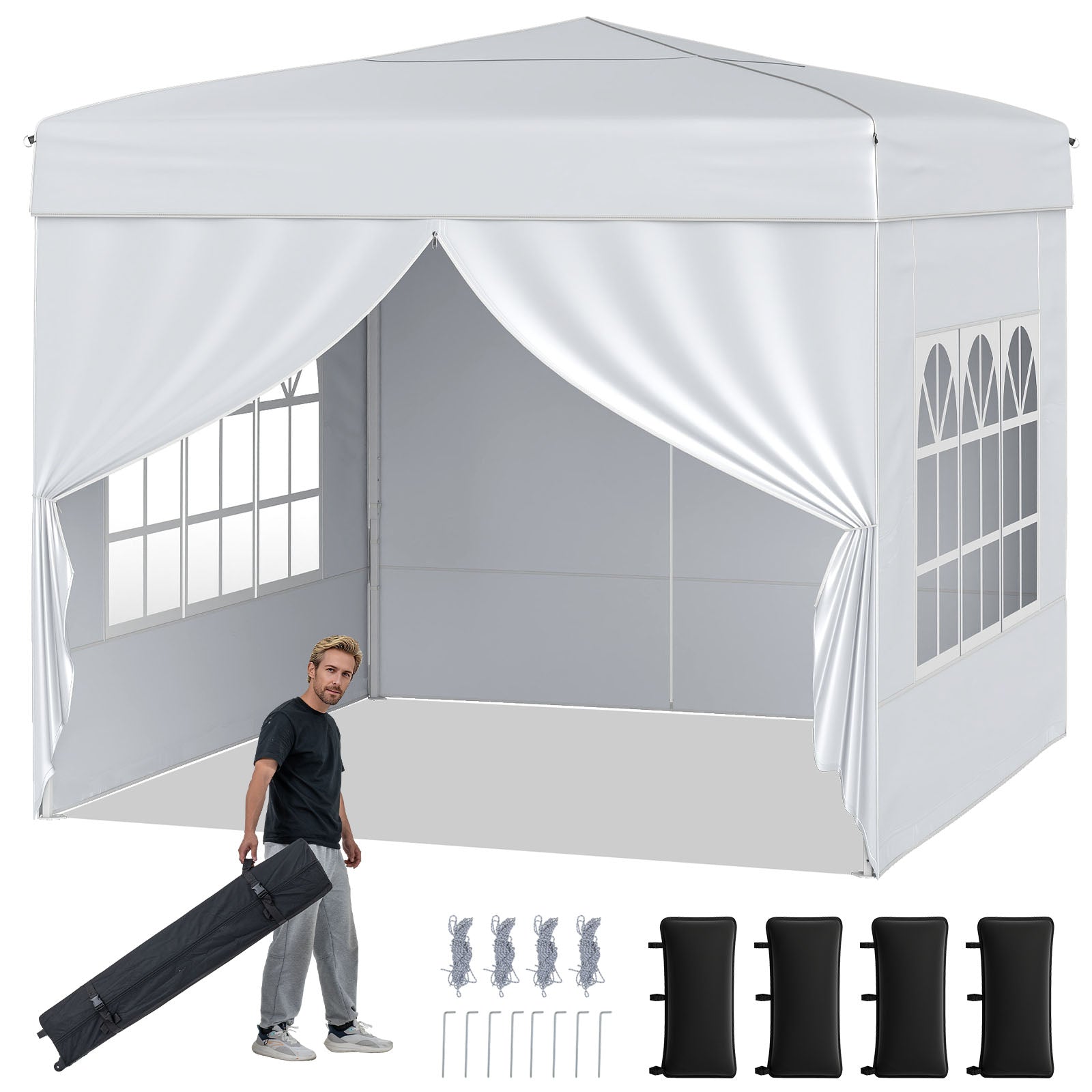 10 X 10 FT Pop Up Canopy Tent, Outdoor Patio Commercial Sunshade Shelter, White Canopies White at Gallery Canada