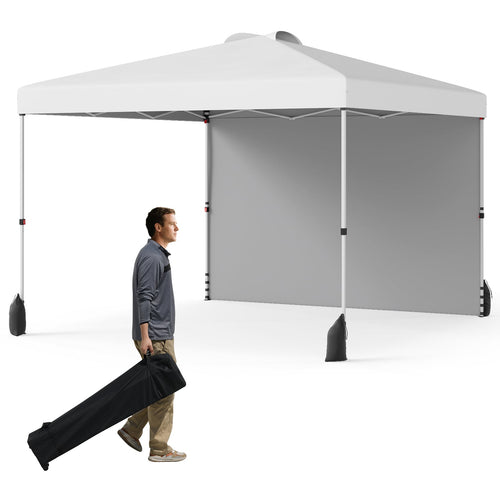 10 X 10 FT Pop up Canopy Tent with 1 Sidewall and Wheeled Bag, White