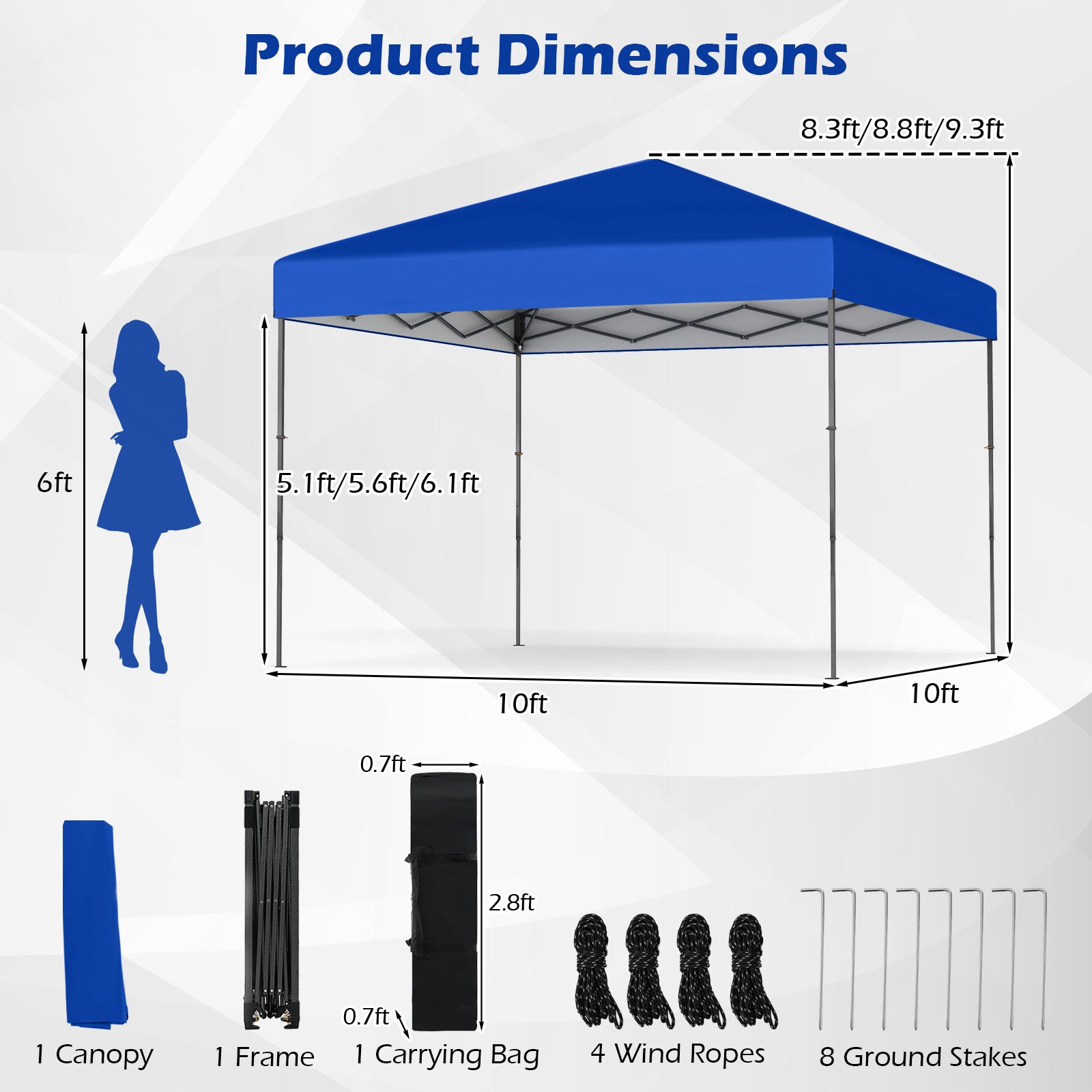 10 X 10 Feet Pop Up Canopy Tent, With Carrying Bag, Blue Canopies at Gallery Canada