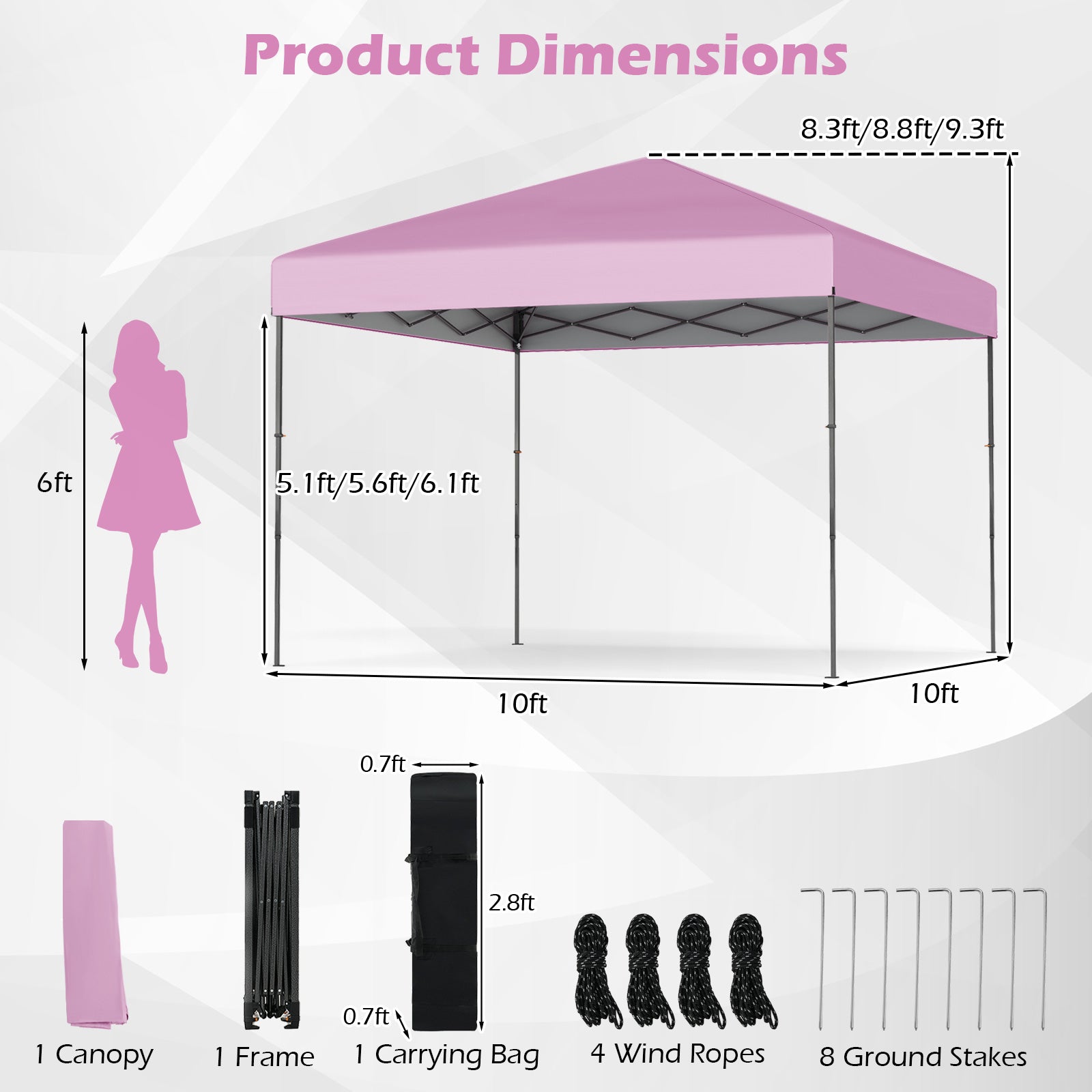 10 X 10 Feet Pop Up Canopy Tent, Portable Carrying Bag, 8 Stakes, Pink Canopies at Gallery Canada