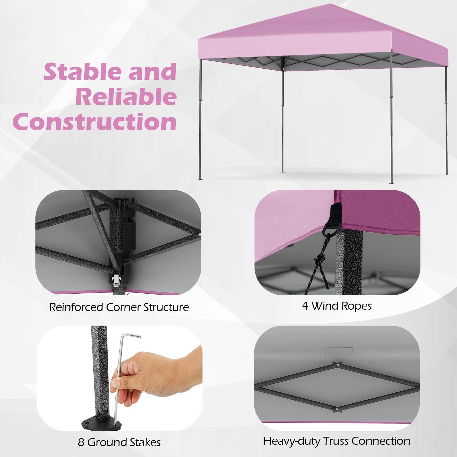 10 X 10 Feet Pop Up Canopy Tent, Portable Carrying Bag, 8 Stakes, Pink Canopies at Gallery Canada