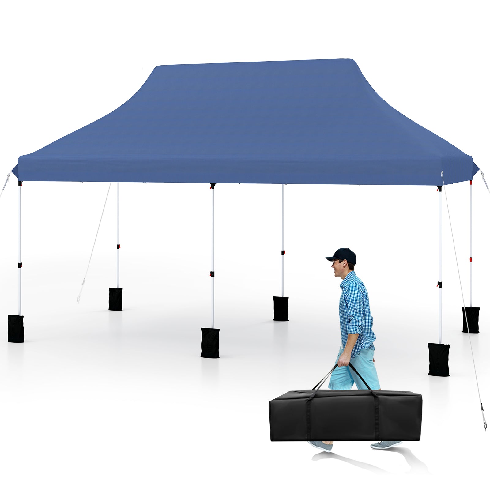 10 X 20 FT Pop Up Canopy Tent, Foldable Portable Outdoor Gazebo, Blue Canopies at Gallery Canada
