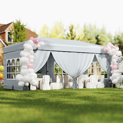 10 X 20 Feet Pop Up Canopy Tent, Instant Setup, 6 Sidewalls, Gray