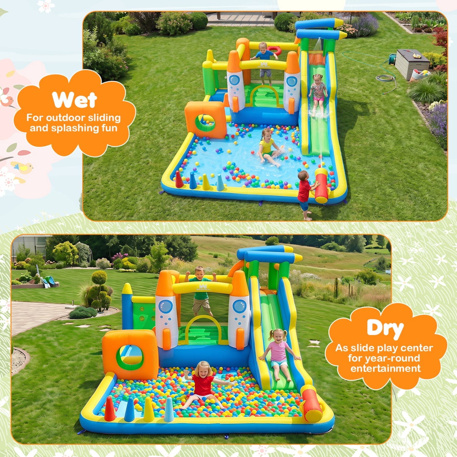 10-in-1 Inflatable Bounce House with Water Slide, 680W Blower Bounce House at Gallery Canada