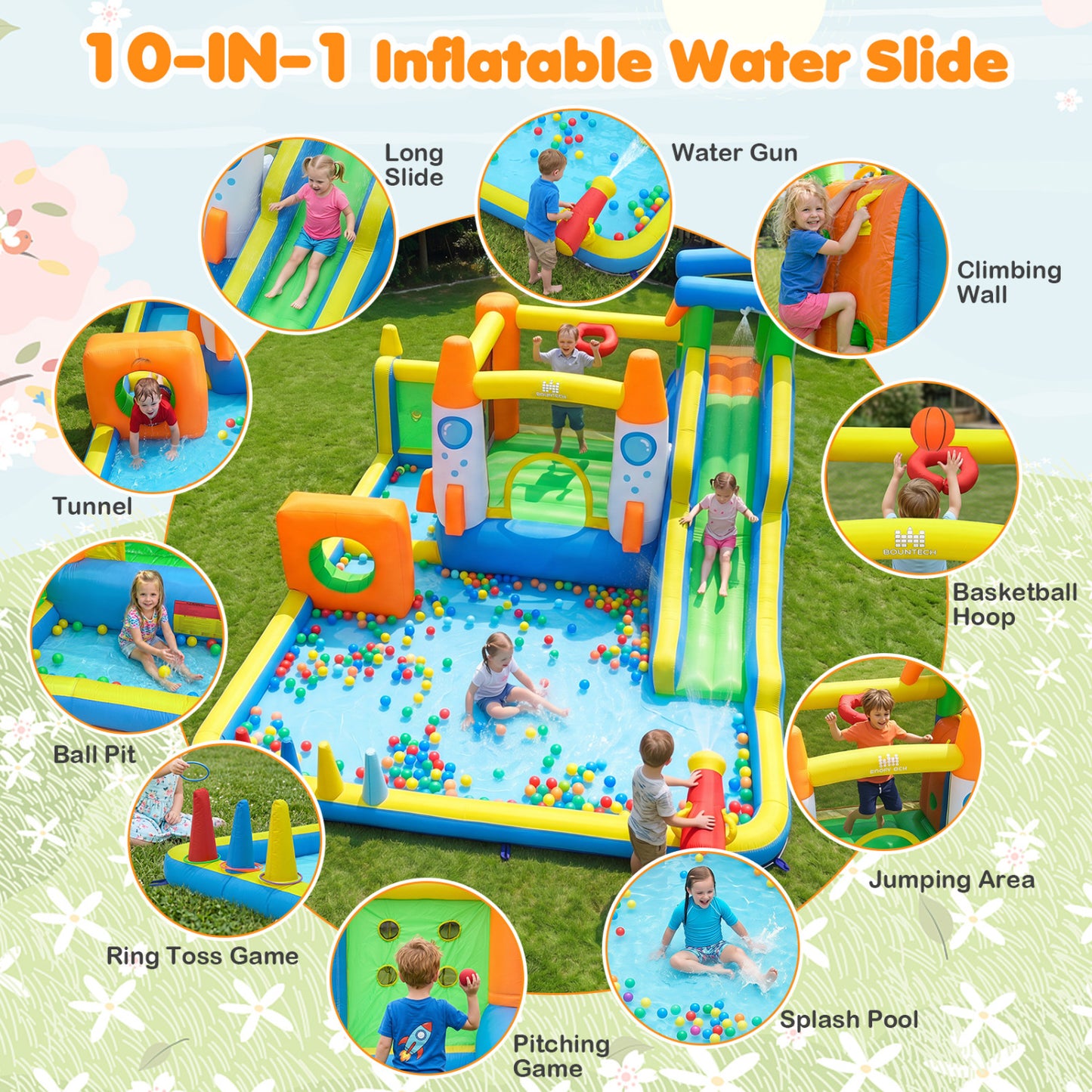 10-in-1 Inflatable Bounce House with Water Slide, 680W Blower Bounce House at Gallery Canada