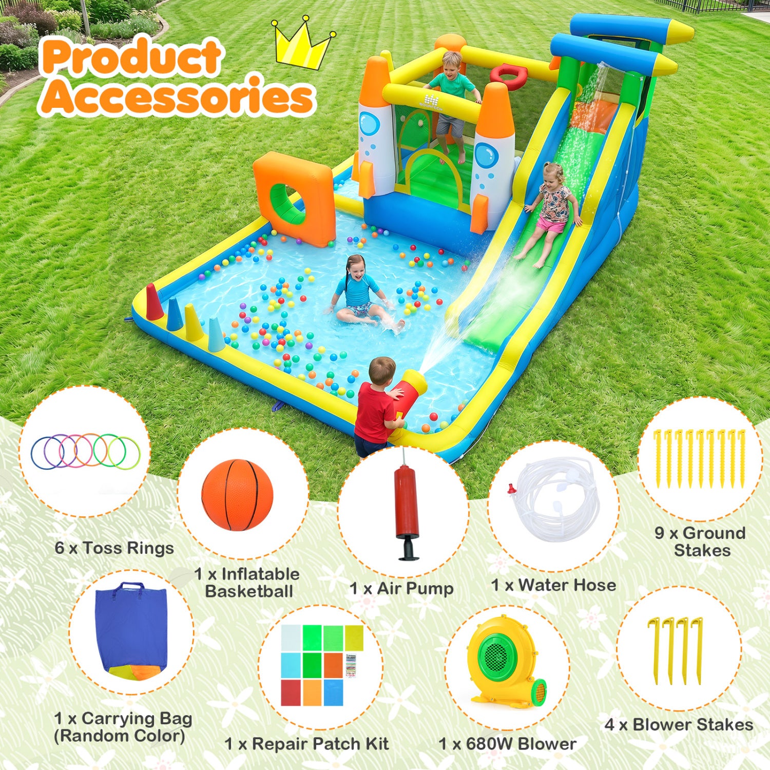 10-in-1 Inflatable Bounce House with Water Slide, 680W Blower Bounce House at Gallery Canada