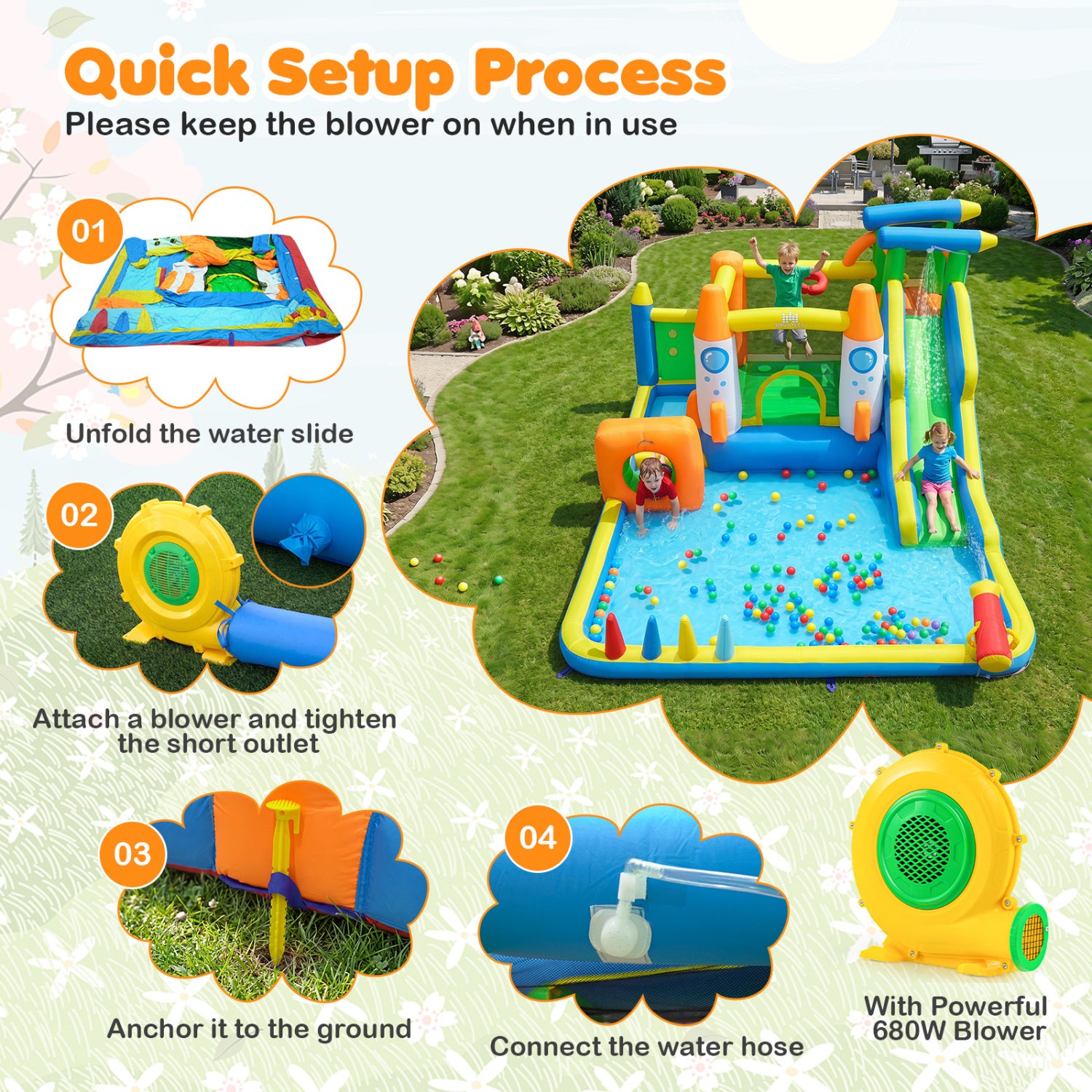 10-in-1 Inflatable Bounce House with Water Slide, 680W Blower Bounce House at Gallery Canada