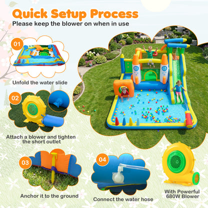 10-in-1 Inflatable Bounce House with Water Slide, 680W Blower Bounce House at Gallery Canada