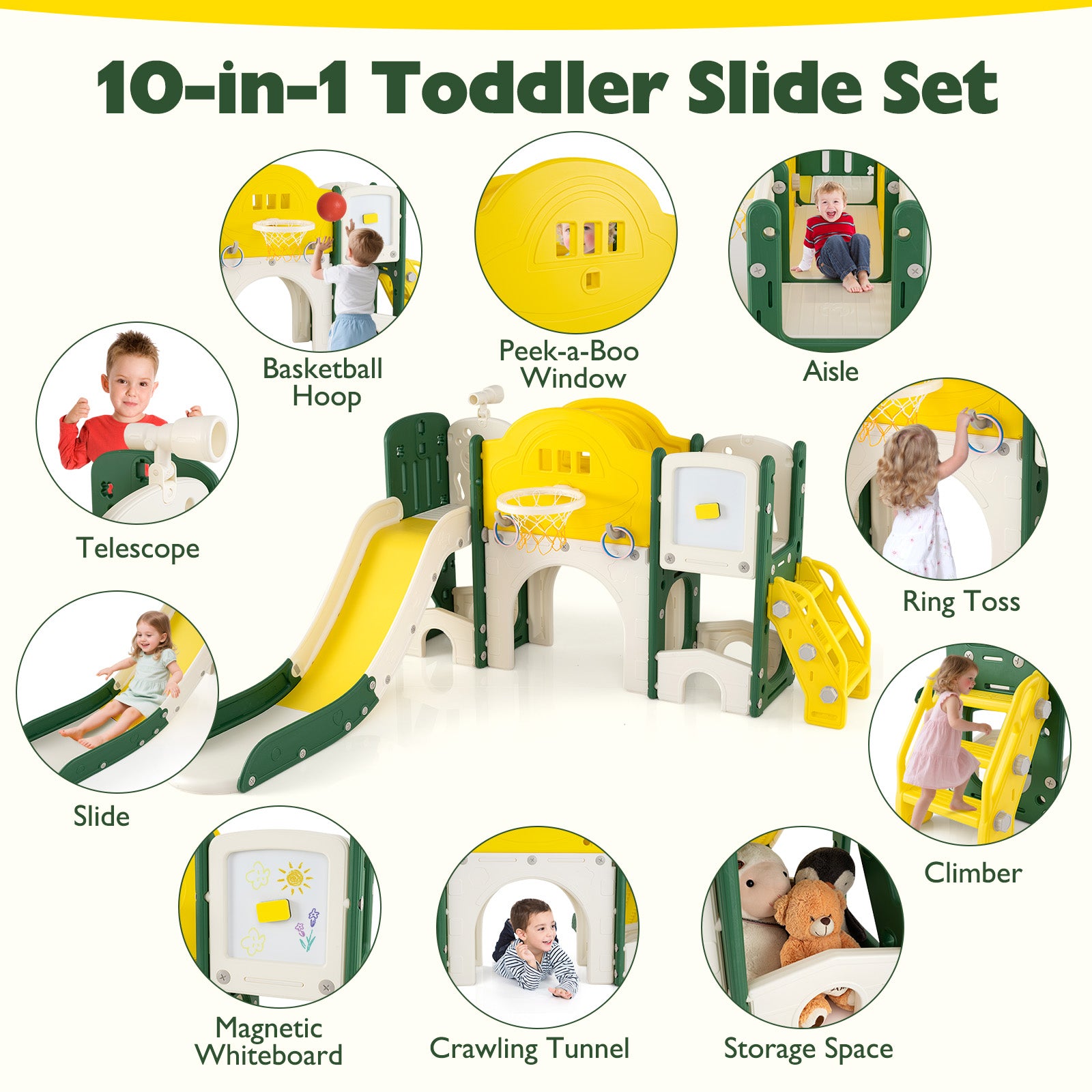 10 In 1 Toddler Slide Climber Playset, Indoor Playground, Yellow Climbers & Slides at Gallery Canada