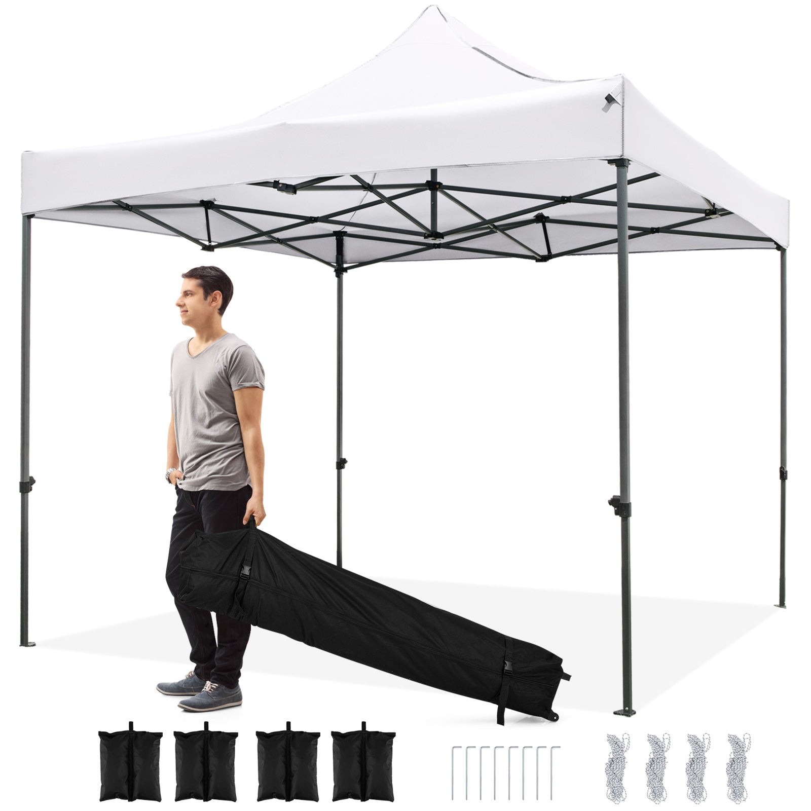 10 x 10 FT Outdoor Pop up Canopy Tent Easy Setup Gazebo Shelter with Wheeled Bag, White Canopies at Gallery Canada