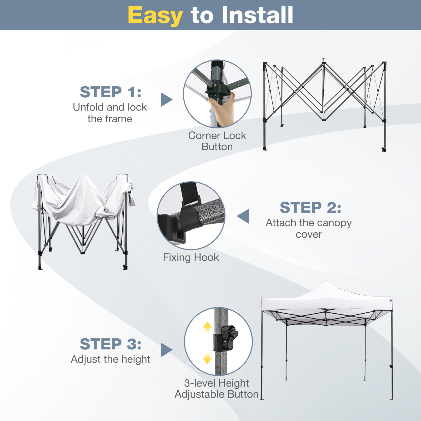 10 x 10 FT Outdoor Pop up Canopy Tent Easy Setup Gazebo Shelter with Wheeled Bag, White Canopies at Gallery Canada
