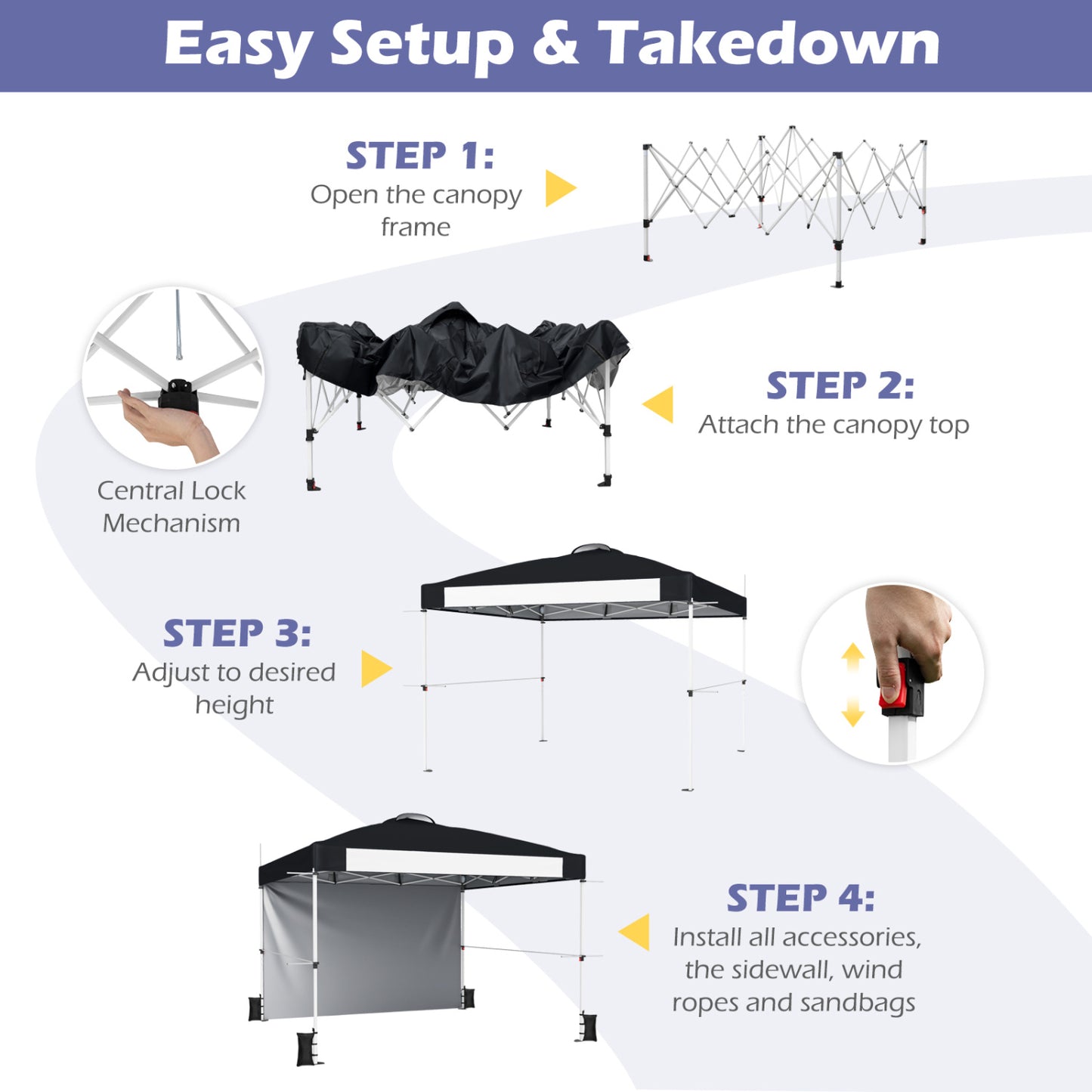 10 x 10 Ft Foldable Pop-Up Canopy With Roller Bag, Black Canopies at Gallery Canada