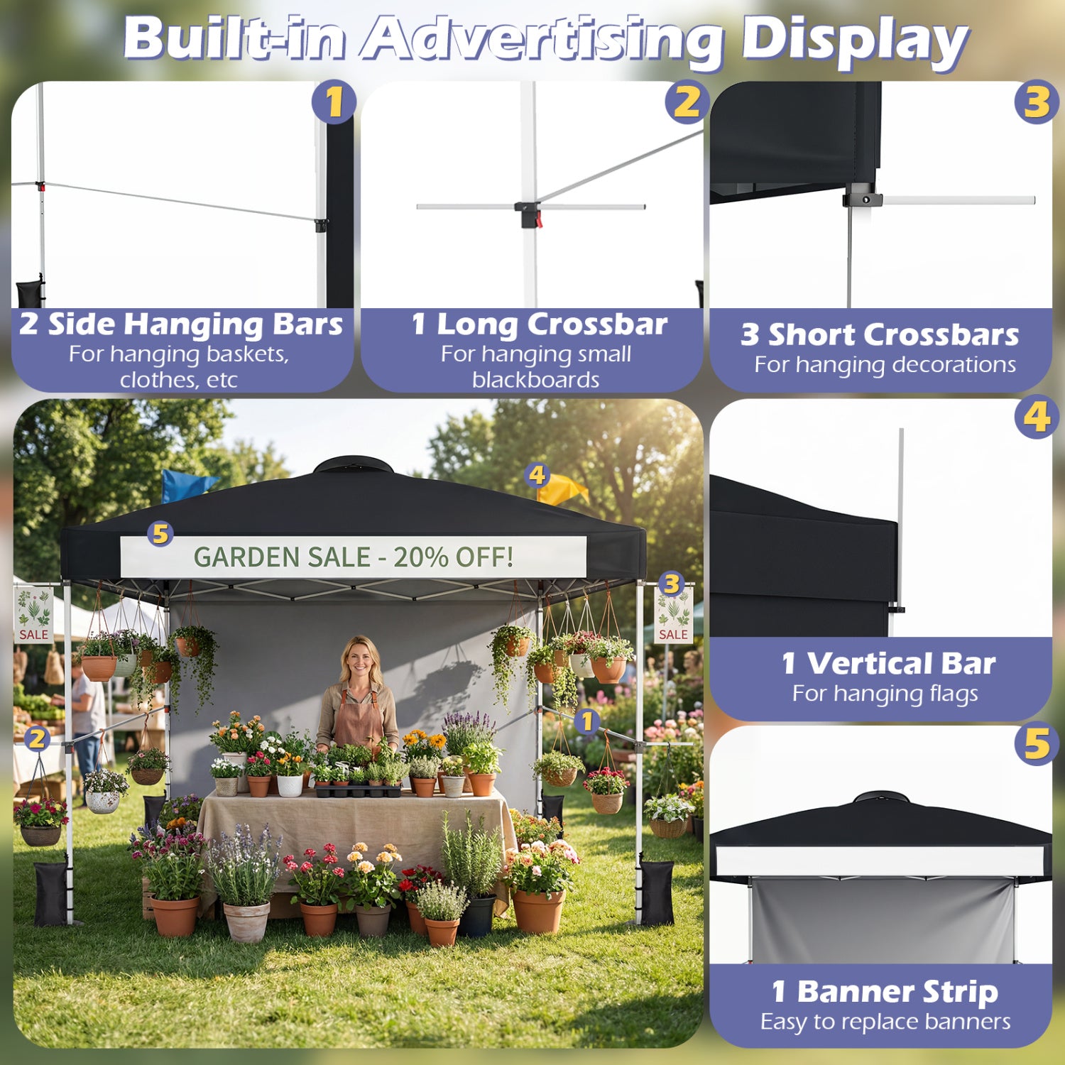10 x 10 Ft Foldable Pop-Up Canopy With Roller Bag, Black Canopies at Gallery Canada