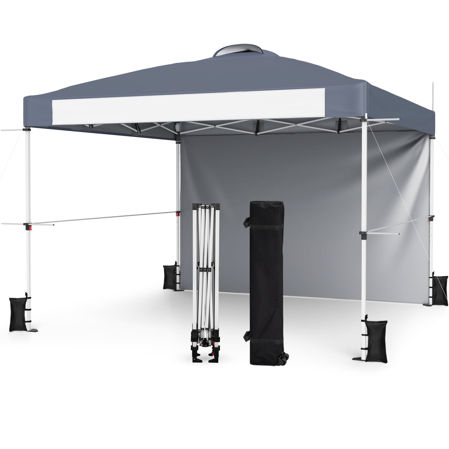 10 x 10 Feet Foldable Commercial Pop-up Canopy with Roller Bag and Banner Strip, Gray Canopies Gray at Gallery Canada